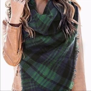 Blue / Green Plaid Scarf, Blanket, Shawl, Tartan